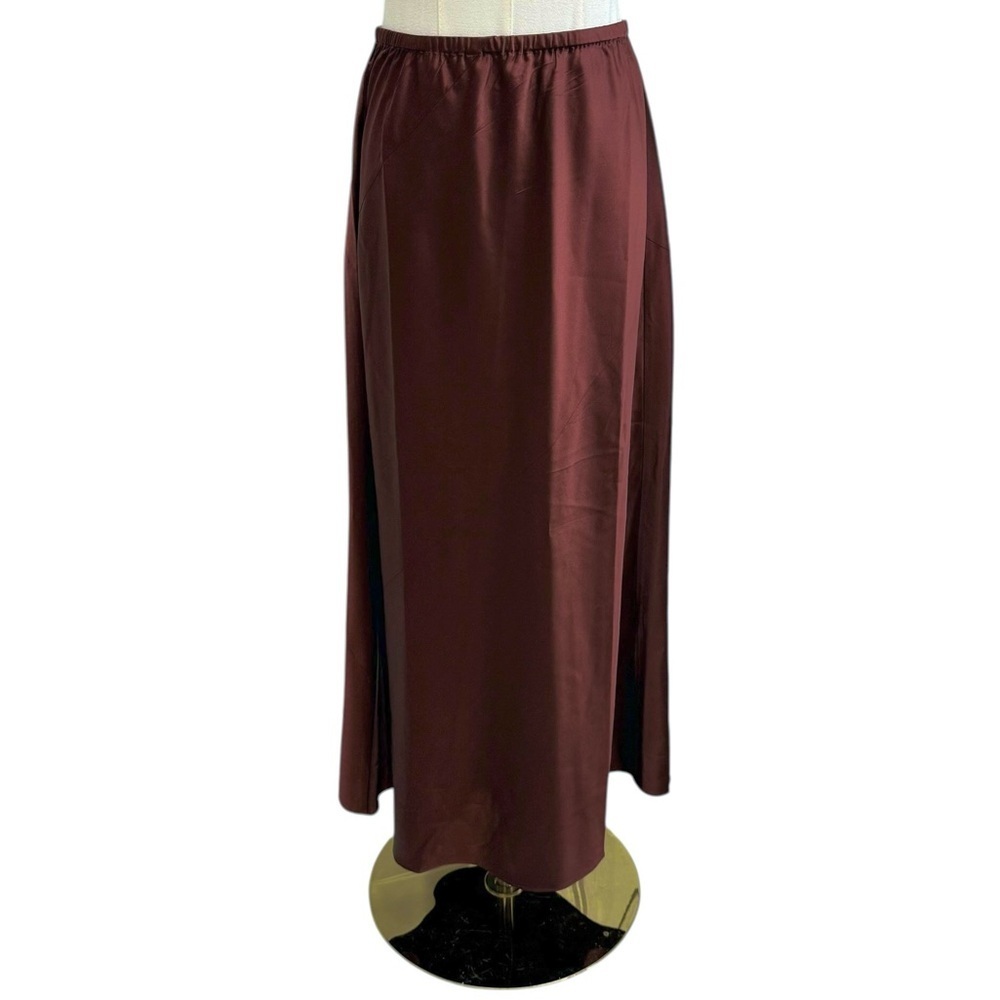 Eileen Fisher XXS Stretch Silk Charmeuse Bias Cut Midi Skirt Redwood NWT $278